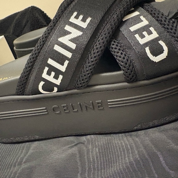 Celine Black Logo Cross-Strap Slide Sandals - Picture 3 of 5